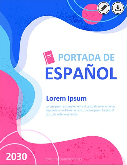 Portada de Español para Word y Cuadernos nº 3. Tipo creativa. Estilo moderno. Color azul y fucsia. Descarga gratuita.
