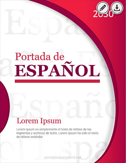 Portada de Español para Word y Cuadernos nº 4. Tipo formal. Estilo elegante. Color rojo vino y gris hielo. Descarga gratuita.